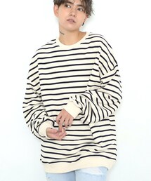 BOYSHE | ビッグシルエットクルーネック ボーダースウェット　アイボリー(スウェット)
