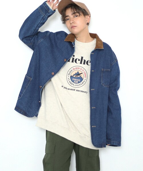 BOYSHE(ボーイシー)の「ビッグシルエット コーデュロイカラー デニムジャケット ブルー(デニムジャケット・レディース・その他)」の3枚目の写真