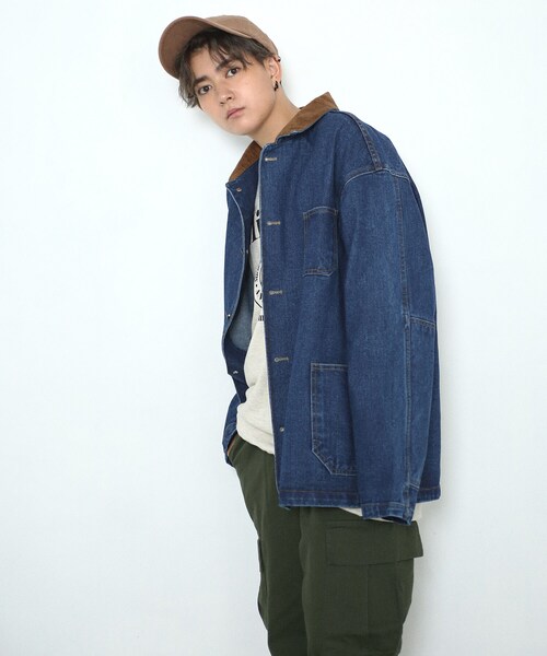 BOYSHE(ボーイシー)の「ビッグシルエット コーデュロイカラー デニムジャケット ブルー(デニムジャケット・レディース・その他)」の5枚目の写真