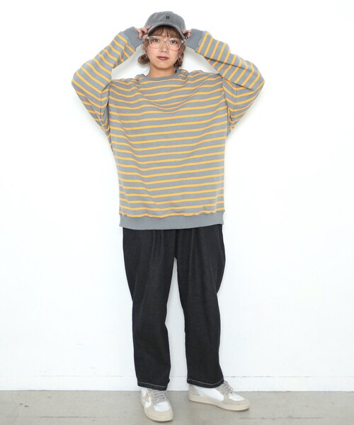 BOYSHE（ボーイシー）の「ビッグシルエットクルーネック ボーダースウェット　グレー（スウェット・レディース・その他）」の2枚目の写真