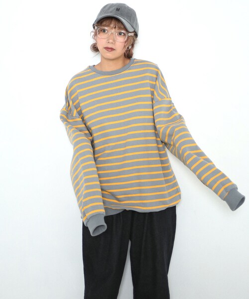 BOYSHE（ボーイシー）の「ビッグシルエットクルーネック ボーダースウェット　グレー（スウェット・レディース・その他）」の5枚目の写真