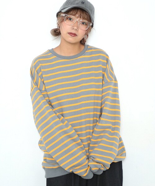 BOYSHE（ボーイシー）の「ビッグシルエットクルーネック ボーダースウェット　グレー（スウェット・レディース・その他）」の3枚目の写真