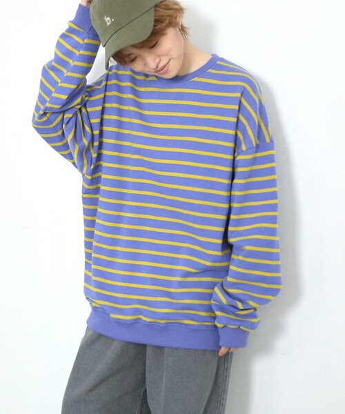 BOYSHE（ボーイシー）の「ビッグシルエットクルーネック ボーダースウェット　パープル（スウェット・レディース・その他）」の3枚目の写真