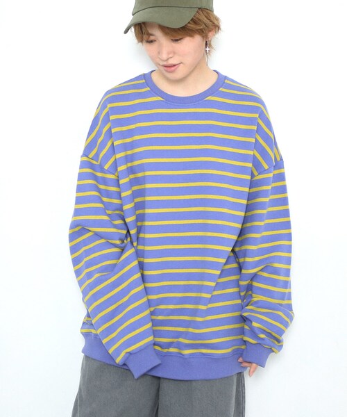 BOYSHE（ボーイシー）の「ビッグシルエットクルーネック ボーダースウェット　パープル（スウェット・レディース・その他）」の5枚目の写真
