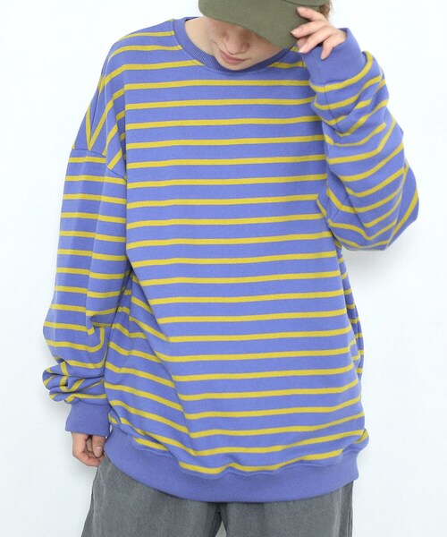 BOYSHE（ボーイシー）の「ビッグシルエットクルーネック ボーダースウェット　パープル（スウェット・レディース・その他）」の4枚目の写真