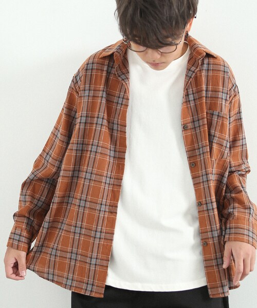 Yue ブラウンチェック プチハイネックチェックブラウス