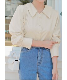 HOTPING | ビックカラーネックくるみボタンコットンブラウス(シャツ/ブラウス)