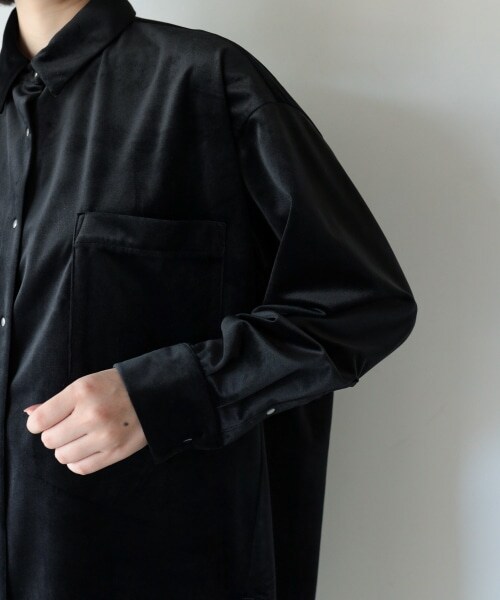 PAGEBOY（ページボーイ）の「ベルベットBIGシャツ（トップス・レディース・ブラック/グレージュ/マロン/シアン・F）」の22枚目の写真