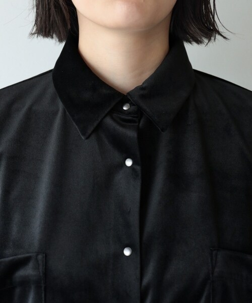 PAGEBOY（ページボーイ）の「ベルベットBIGシャツ（トップス・レディース・ブラック/グレージュ/マロン/シアン・F）」の19枚目の写真