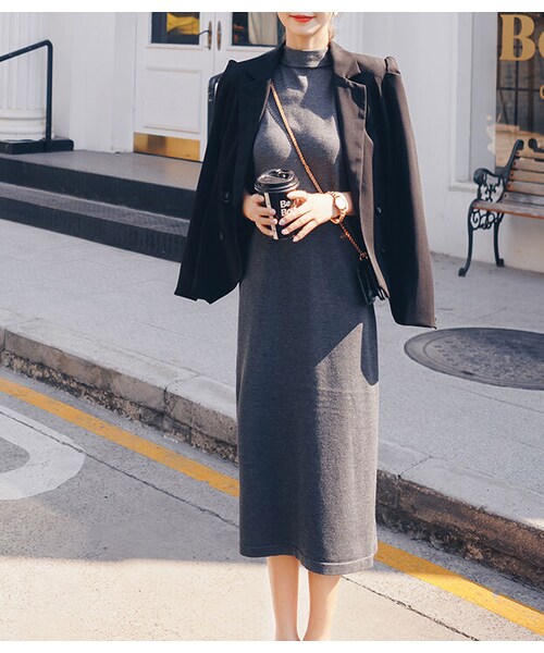 no brand（ノーブランド）の「ベーシックニットハイネックロングワンピース・全３色（ワンピース・レディース・その他）」の6枚目の写真