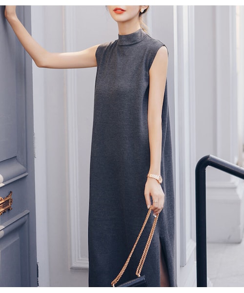 no brand（ノーブランド）の「ベーシックニットハイネックロングワンピース・全３色（ワンピース・レディース・その他）」の2枚目の写真