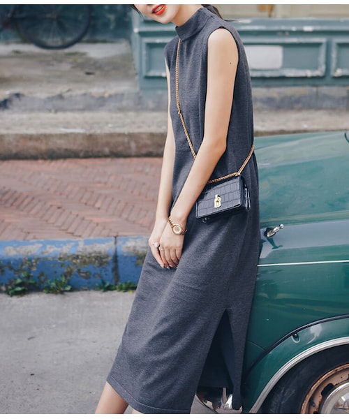 no brand（ノーブランド）の「ベーシックニットハイネックロングワンピース・全３色（ワンピース・レディース・その他）」の4枚目の写真