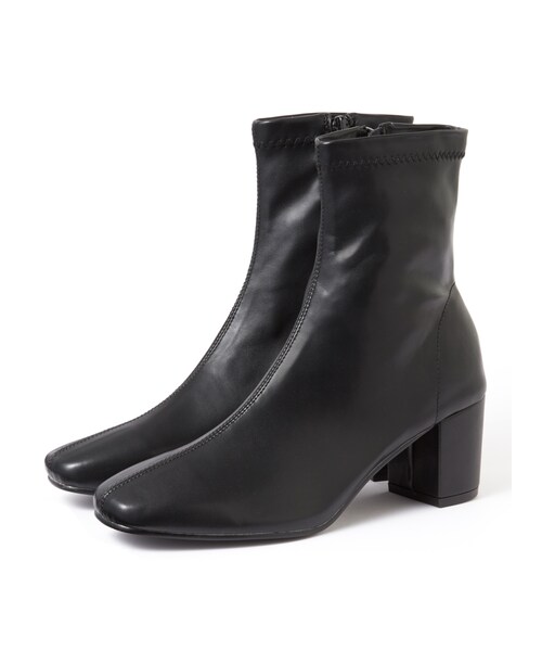 GRL（グレイル）の「ストレッチ太ヒールショートブーツ（ブーツ・レディース・オフホワイト/グレージュ/ブラック/ベージュ/ブラウン・24.5）」の2枚目の写真