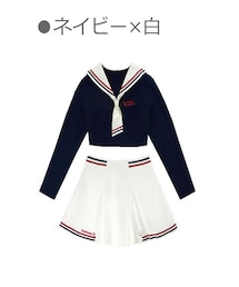 Bobon21 | POPガーリーセーラー風セットアップ-全2色-(ワンピース)