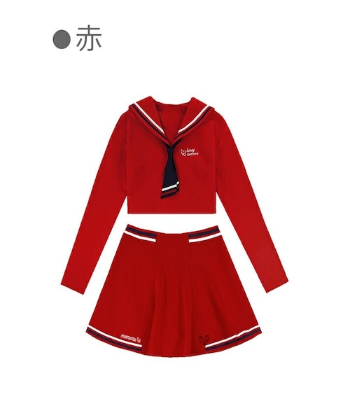 Bobon21（ボボンニジュウイチ）の「POPガーリーセーラー風セットアップ-全２色-（ワンピース・レディース・ホワイト/レッド・S/M/L）」の2枚目の写真