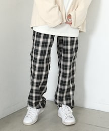 BOYSHE | コットン チェックセミワイドパンツ　ブラック(その他パンツ)