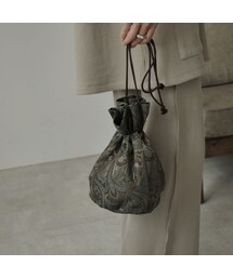 Lavish Gate | nh-bag2-02518　日本製　ペイズリー柄　ジャガード巾着バッグ　ブラック　グリーン　シャンパン(ハンドバッグ)