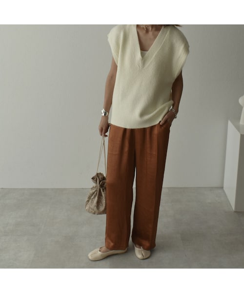 Lavish Gate（ラヴィッシュゲート）の「nh-bottoms-02080　ヴィンテージ サテン ワイドパンツ　ブラウン（その他パンツ・レディース・その他）」の3枚目の写真