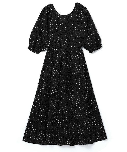 エステラケー　バックリボンドット柄ドレス　シフォン　背中開きワンピース　ブラック エステラケー バックリボンドット柄ドレス シフォン 背中開き