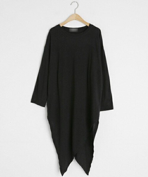 DHOLIC（ディーホリック）の「ダイアゴナルロングTシャツ（Tシャツ/カットソー・レディース・ホワイト/ブラック/グレー・FREE）」の2枚目の写真