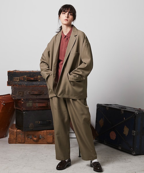 ENDER PRODUCTS（エンダープロダクツ）の「◆上下セット◆ビッグシルエット スタプレ ポリツイル セットアップ/シングルテーラードジャケット/タックバルーンワイドパンツ【ENDER PRODUCTS/エンダープロダクツ】（テーラードジャケット・レディース・チャコールグレー/グレイリッシュベージュ/ブラック/ブラウン・L/S/M）」の4枚目の写真