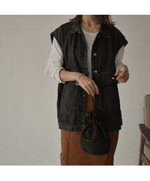 Lavish Gate | jacket-02001　ブラックデニム ビッグベスト(ベスト)