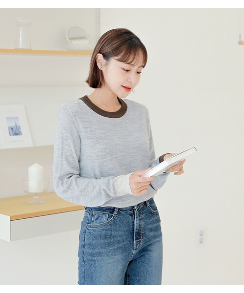 HOTPING（ホッピン）の「配色ポイントアクリルニット（ニット/セーター・レディース・White/Black/Grey・XS-S/M-L/XL-2XL）」の3枚目の写真