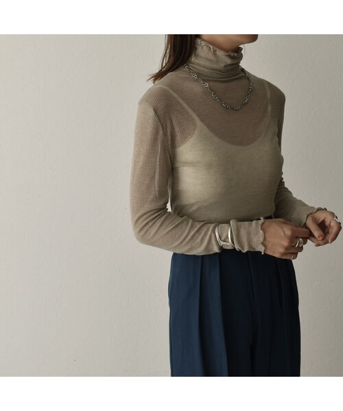 Lavish Gate（ラヴィッシュゲート）の「nh-tops-02188  　シアーメローパイピングタートル プルオーバー　グレージュ（Tシャツ/カットソー・レディース・その他）」の3枚目の写真