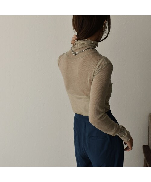 Lavish Gate（ラヴィッシュゲート）の「nh-tops-02188  　シアーメローパイピングタートル プルオーバー　グレージュ（Tシャツ/カットソー・レディース・その他）」の4枚目の写真