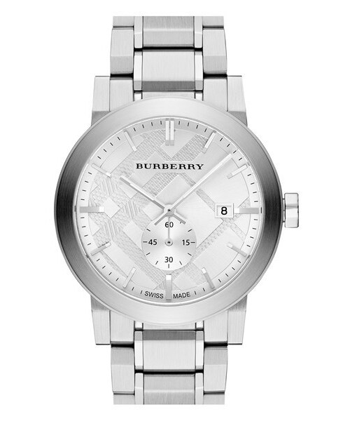 BURBERRY（バーバリー）の「Burberry 'New Classic' Check Stamped Bracelet Watch, 42mm（アナログ腕時計・Silver）」の4枚目の写真