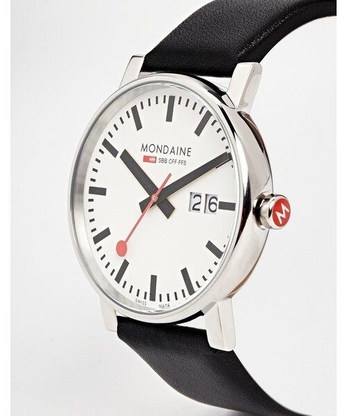MONDAINE（モンディーン）の「Mondaine Quartz Large Evo Leather Strap Watch With Day Date（アナログ腕時計・black）」の3枚目の写真