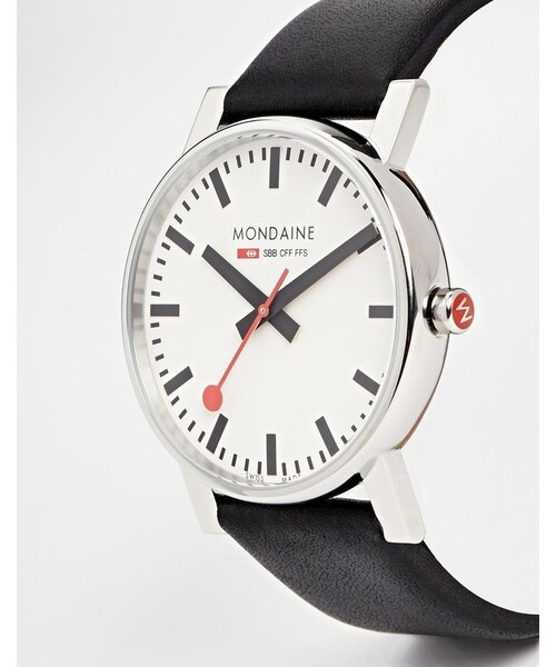 MONDAINE（モンディーン）の「Mondaine Quartz Large Evo Leather Strap Watch（アナログ腕時計・black）」の3枚目の写真