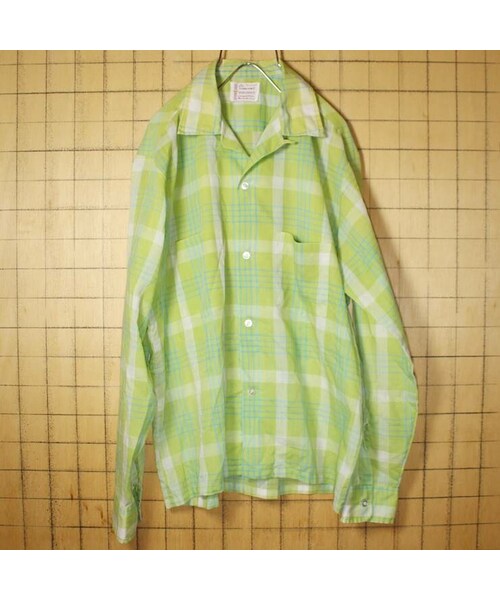 柄デザインチェック60s Penney's vintage open color shirt