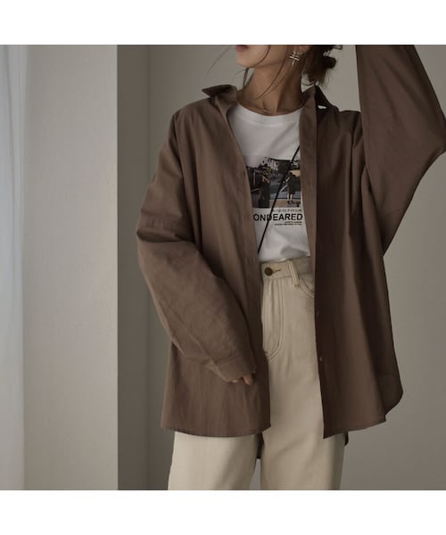 Lavish Gate（ラヴィッシュゲート）の「tops-04053　コットンルーズシャツ　エクリュ　ブラウン（シャツ/ブラウス・レディース・その他）」の6枚目の写真