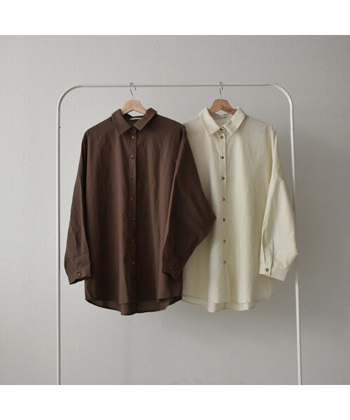 Lavish Gate（ラヴィッシュゲート）の「tops-04053　コットンルーズシャツ　エクリュ　ブラウン（シャツ/ブラウス・レディース・その他）」の12枚目の写真