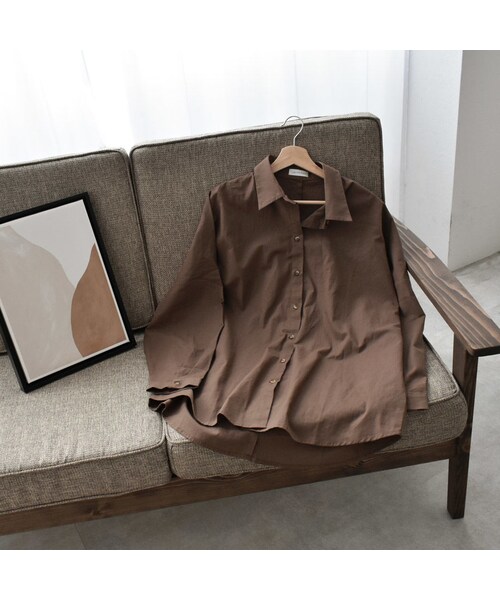 Lavish Gate（ラヴィッシュゲート）の「tops-04053　コットンルーズシャツ　エクリュ　ブラウン（シャツ/ブラウス・レディース・その他）」の15枚目の写真