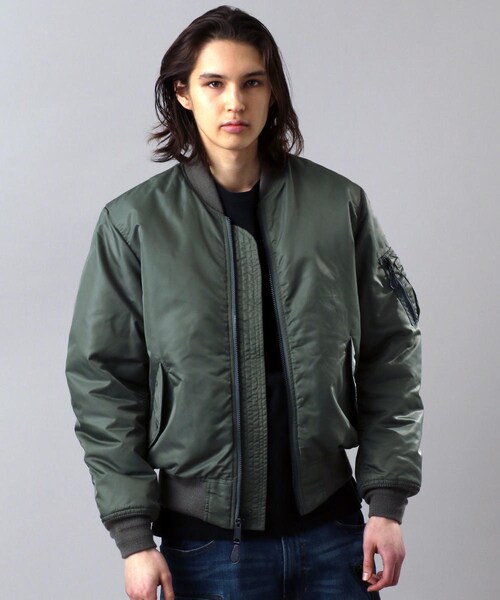 AVIREX（アヴィレックス）の「MA-1 コマーシャル ロゴ/MA-1 COMMERCIAL LOGO（ジャケット/アウター・メンズ・BLACK/SAGE・M, L, XL, XXL）」の4枚目の写真
