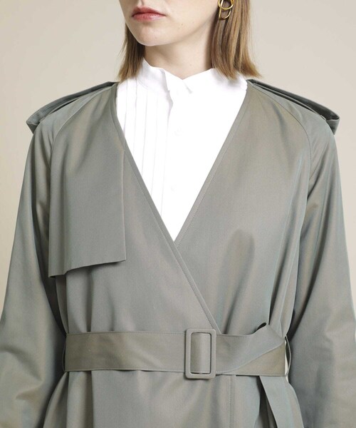 Dessin de mode 綿100% ノーカラー トレンチコート　日本製 Dessin de mode/デッサンデモード】ノーカラートレンチコート