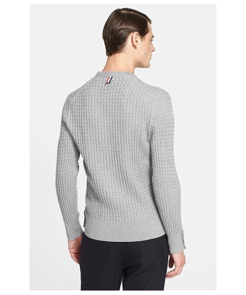 THOM BROWNE（トムブラウン）の「Thom Browne Cable Knit Wool V-Neck Sweater（ニット/セーター・Grey・Regular 3/Regular 1）」の4枚目の写真