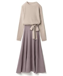 GRL | リボンベルト付きバイカラーリブニットワンピース(ワンピース)