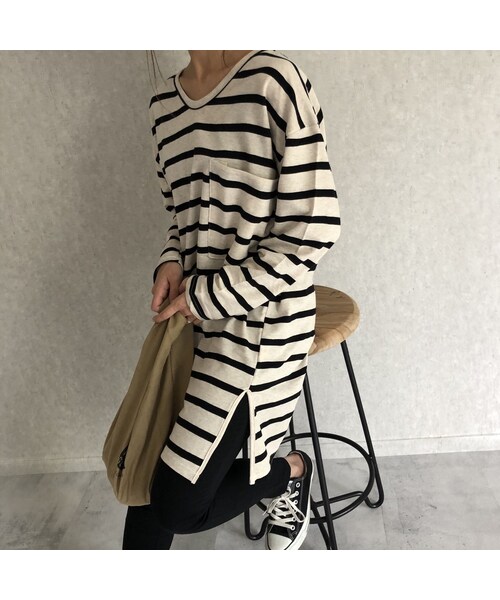 copine（コピン）の「再々入荷！シンプルカジュアル定番！ボーダービッグロンＴ(2color)【クリックポスト対象商品】（Tシャツ/カットソー・レディース・その他）」の3枚目の写真