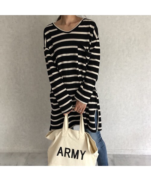 copine（コピン）の「再々入荷！シンプルカジュアル定番！ボーダービッグロンＴ(2color)【クリックポスト対象商品】（Tシャツ/カットソー・レディース・その他）」の11枚目の写真