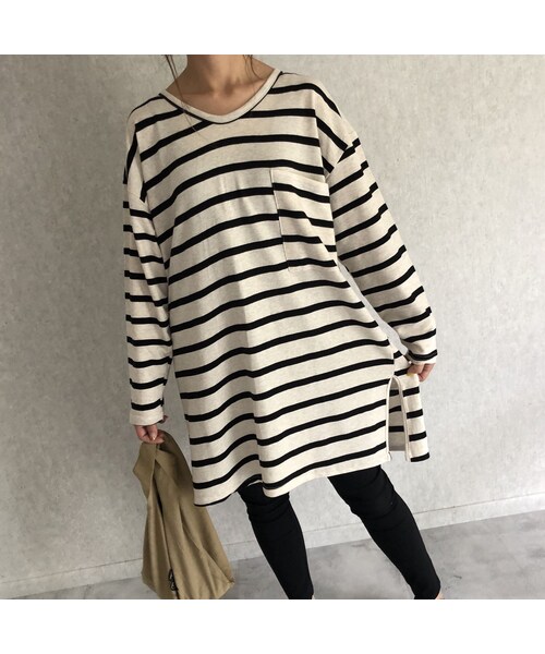 copine（コピン）の「再々入荷！シンプルカジュアル定番！ボーダービッグロンＴ(2color)【クリックポスト対象商品】（Tシャツ/カットソー・レディース・その他）」の4枚目の写真