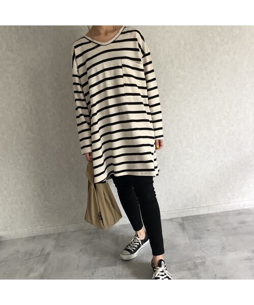 copine（コピン）の「再々入荷！シンプルカジュアル定番！ボーダービッグロンＴ(2color)【クリックポスト対象商品】（Tシャツ/カットソー・レディース・その他）」の2枚目の写真