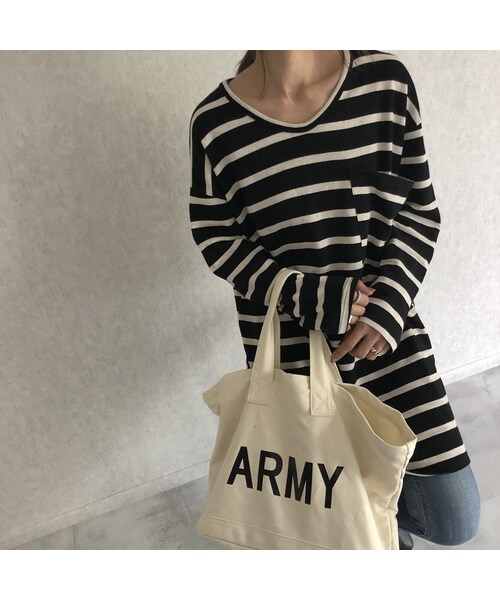 copine（コピン）の「再々入荷！シンプルカジュアル定番！ボーダービッグロンＴ(2color)【クリックポスト対象商品】（Tシャツ/カットソー・レディース・その他）」の13枚目の写真