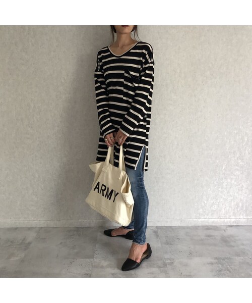 copine（コピン）の「再々入荷！シンプルカジュアル定番！ボーダービッグロンＴ(2color)【クリックポスト対象商品】（Tシャツ/カットソー・レディース・その他）」の8枚目の写真