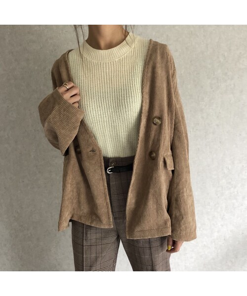 copine（コピン）の「ノーカラーデザイン！ソフトコーデュロイジャケット【クリックポスト対象商品】（ノーカラージャケット・レディース・その他）」の6枚目の写真