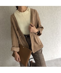 copine | ノーカラーデザイン！ソフトコーデュロイジャケット【クリックポスト対象商品】(ノーカラージャケット)