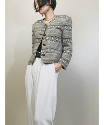 USED（ユーズド）の「adiondor monotone bird design jacket-1404-9（ノーカラージャケット）」