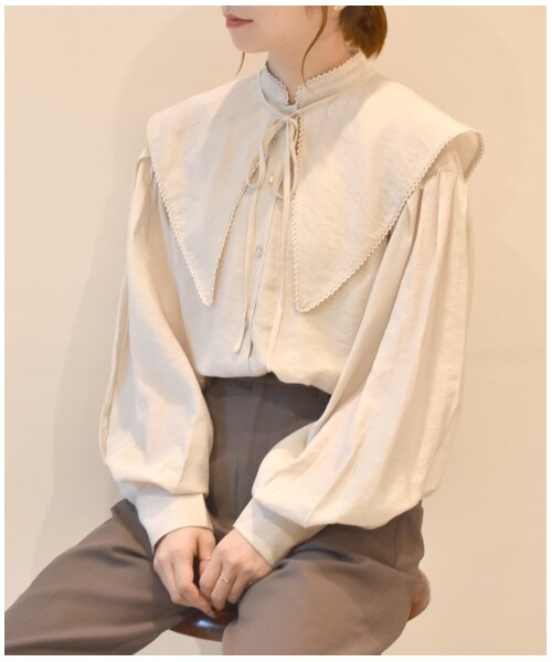 w closet(ダブルクローゼット)の「付け襟付きスタンドネックブラウス(トップス・レディース・オフホワイト/オートミール/ブラウン・FREE/M/L)」の5枚目の写真